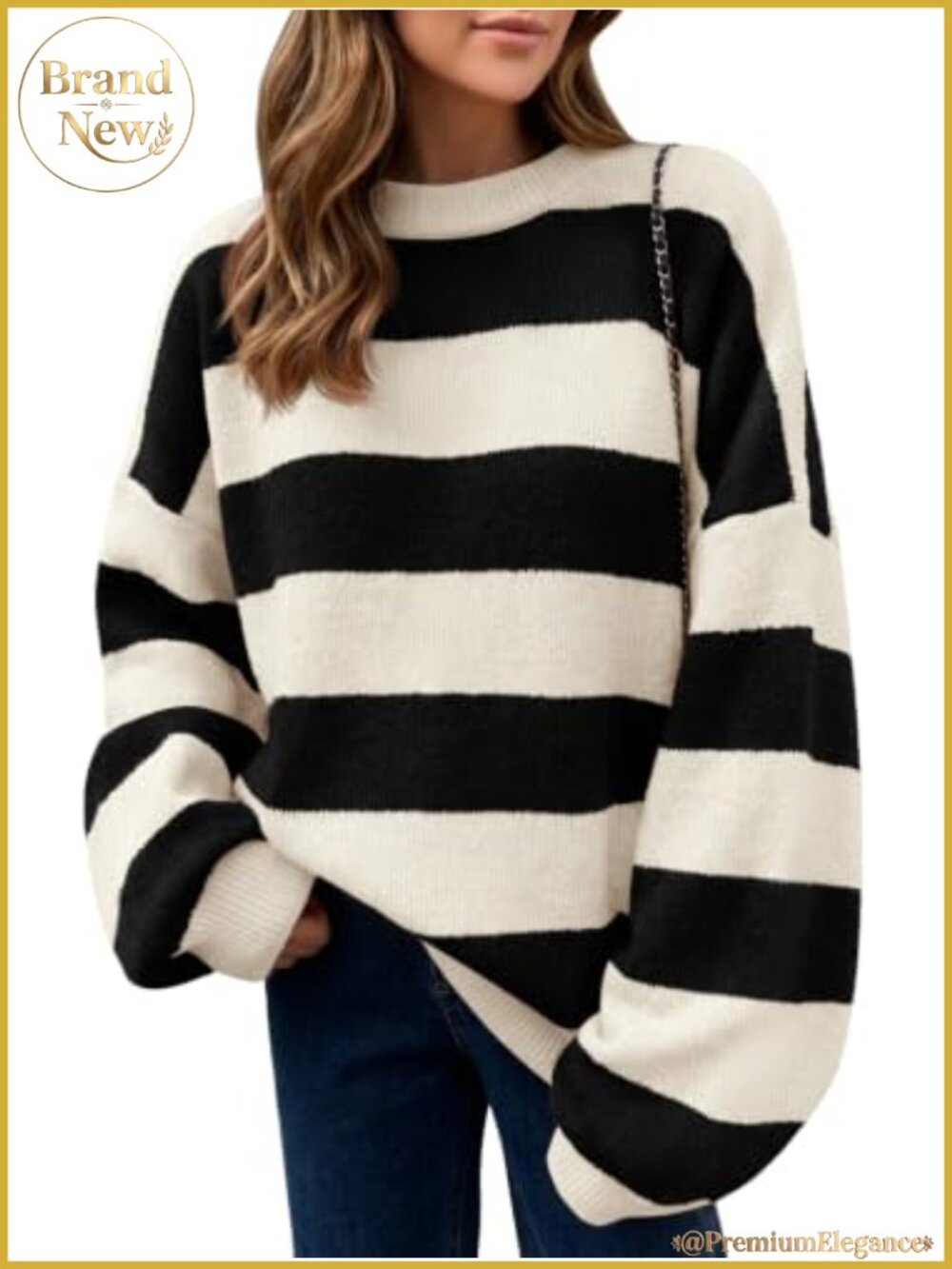 Women's Oversized Striped Color Block Knit Pullover Sweater